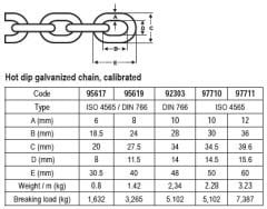 Lalizas Daldırma Galvaniz Zincir ISO 4565 / DIN 766, Çap. 6mm, Kalibre