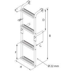 Tekne için Katlanabilir Merdiven, 1+2 basamak, Inox 316, 90⁰, U705xG215mm