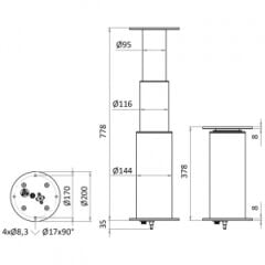 Dudge 77 yuvarlak elektrikli al&uuml;minyum masa ayağı
