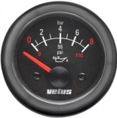 Vetus Yağ Basınç Göstergesi 0–8 Bar (0–110 PSI) – Siyah Kadran 12 V