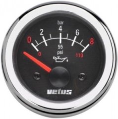 Vetus Yağ Basınç Göstergesi 0–8 Bar (0–110 PSI) – Siyah Kadran 24 V