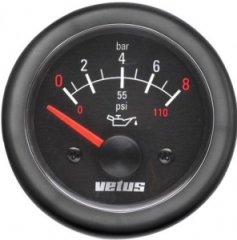 Vetus Yağ Basınç Göstergesi 0–8 Bar (0–110 PSI) – Siyah Kadran 24 V