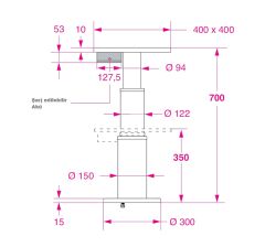 Barka Akülü Masa Ayağı, İki Kademe - 700mm
