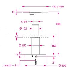 Barka Elekrikli, Kayar Plakalı Masa Ayağı. 12V. 2 Kademe-700mm