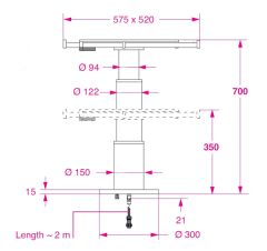 Barka Elektrikli, Kayar Plakalı Masa Ayağı 24V. 2 Kademe - 700mm