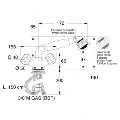 Barka MD3911 Duşlu, Klasik Marin Musluk, sıcak-soğuk