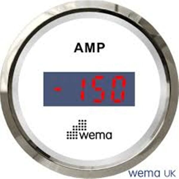 Wema Marin Ampermetre Sensörlü 52 mm, Krom-Beyaz
