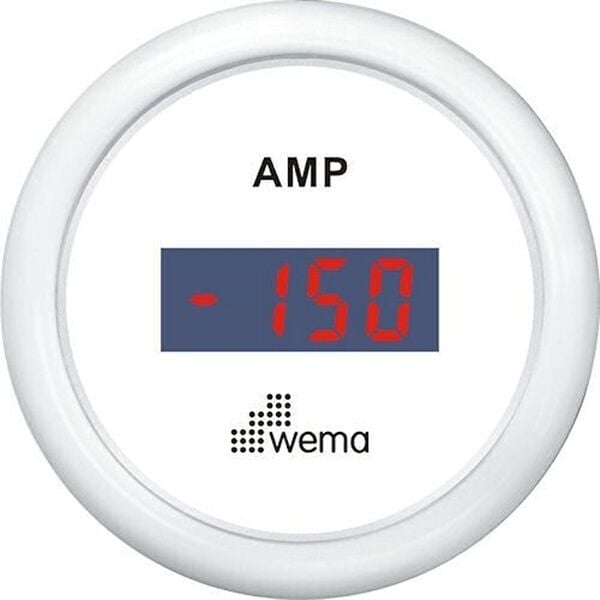 Wema Marin Ampermetre Sensörlü 52 mm, Beyaz-Beyaz
