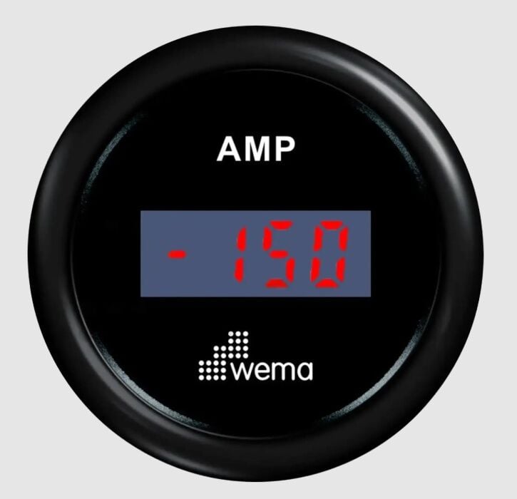 Wema Marin Ampermetre Sensörlü 52 mm, Siyah-Siyah