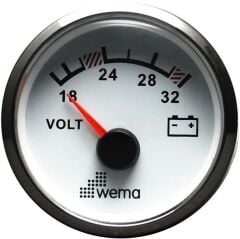 Wema Marin 24V Analog Voltmetre, Krom-Beyaz, 52 mm