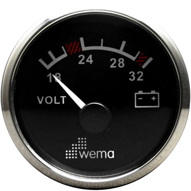 Wema Marin 24V Analog Voltmetre, Krom-Siyah, 52 mm
