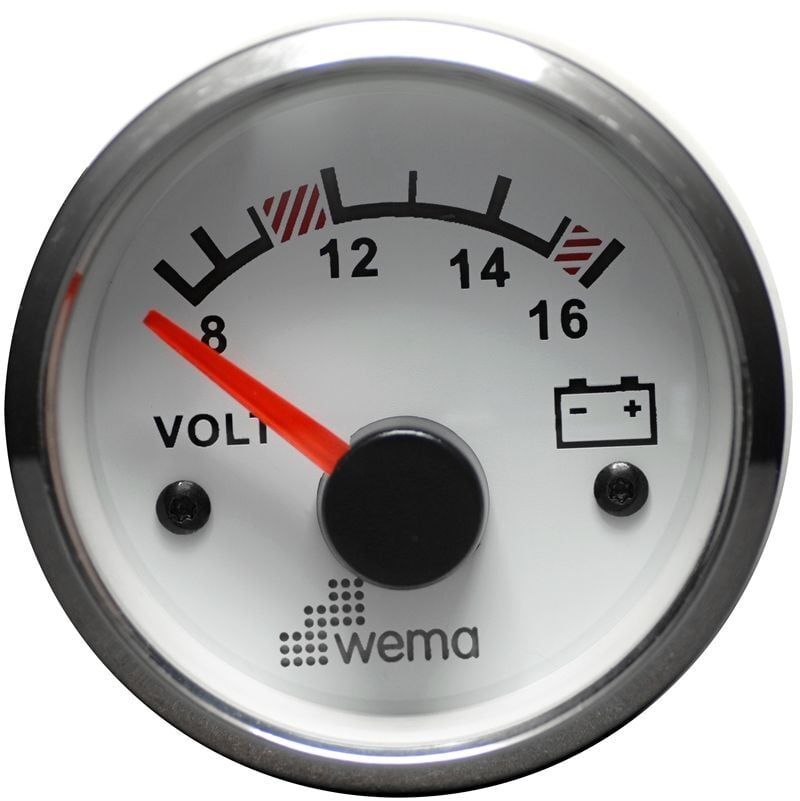 Wema 12V Analog Voltmetre , Krom-Beyaz, 52 mm