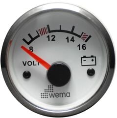 Wema 12V Analog Voltmetre , Krom-Beyaz, 52 mm