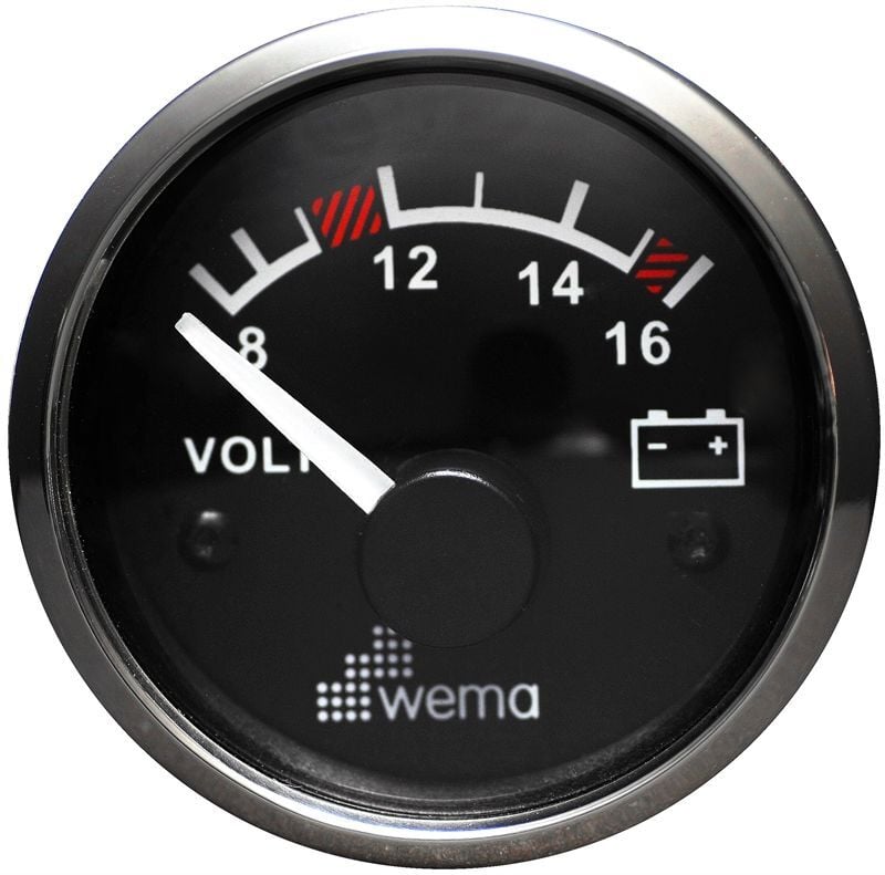 Wema 12V Analog Voltmetre , Krom-Siyah, 52 mm