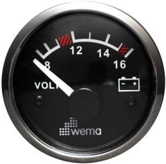 Wema 12V Analog Voltmetre , Krom-Siyah, 52 mm
