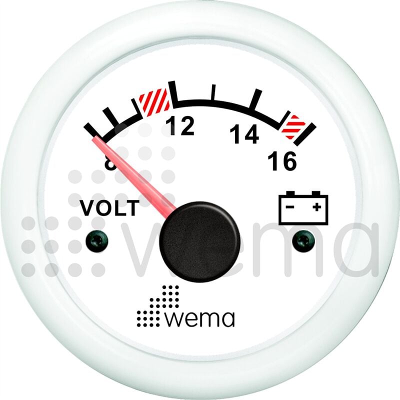 Wema 12V Analog Voltmetre , Beyaz-Beyaz, 52 mm