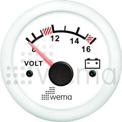 Wema 12V Analog Voltmetre , Beyaz-Beyaz, 52 mm