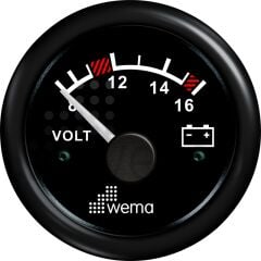 Wema 12V Analog Voltmetre , Siyah-Siyah, 52 mm