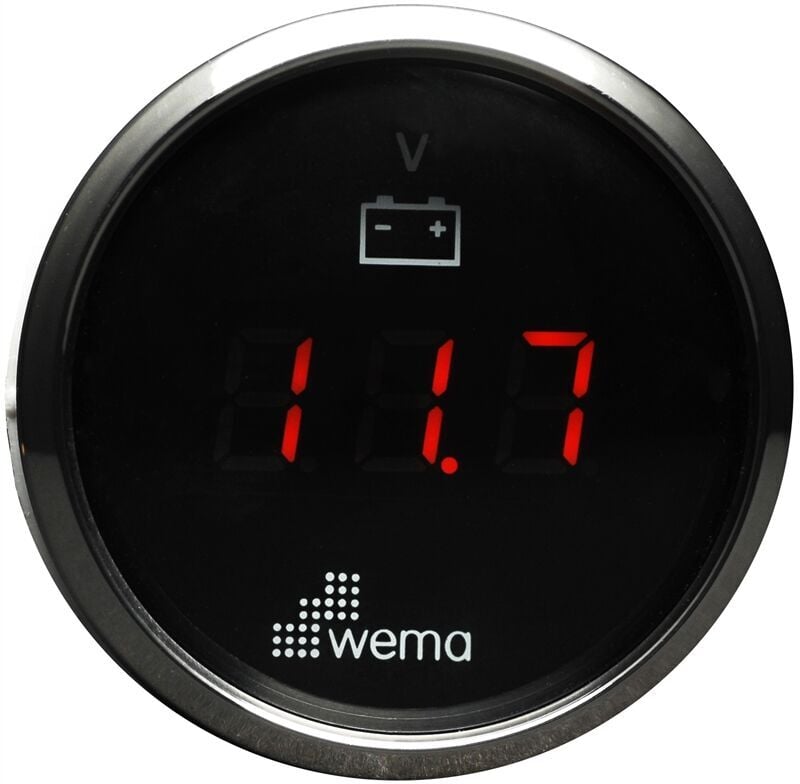 WEMA Marin 12-24V Dijital Voltmetre, Krom-Siyah