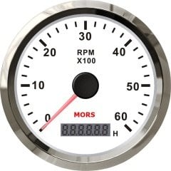 MORS 6000 rpm Devir Göstergesi – Motor Zaman Saati 12-24 V 100 mm Beyaz