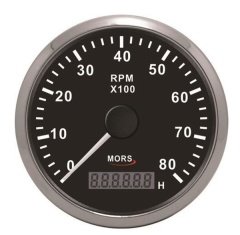 MORS 8000 RPM Devir Göstergesi – Motor Zaman Saati 12-24 V Siyah