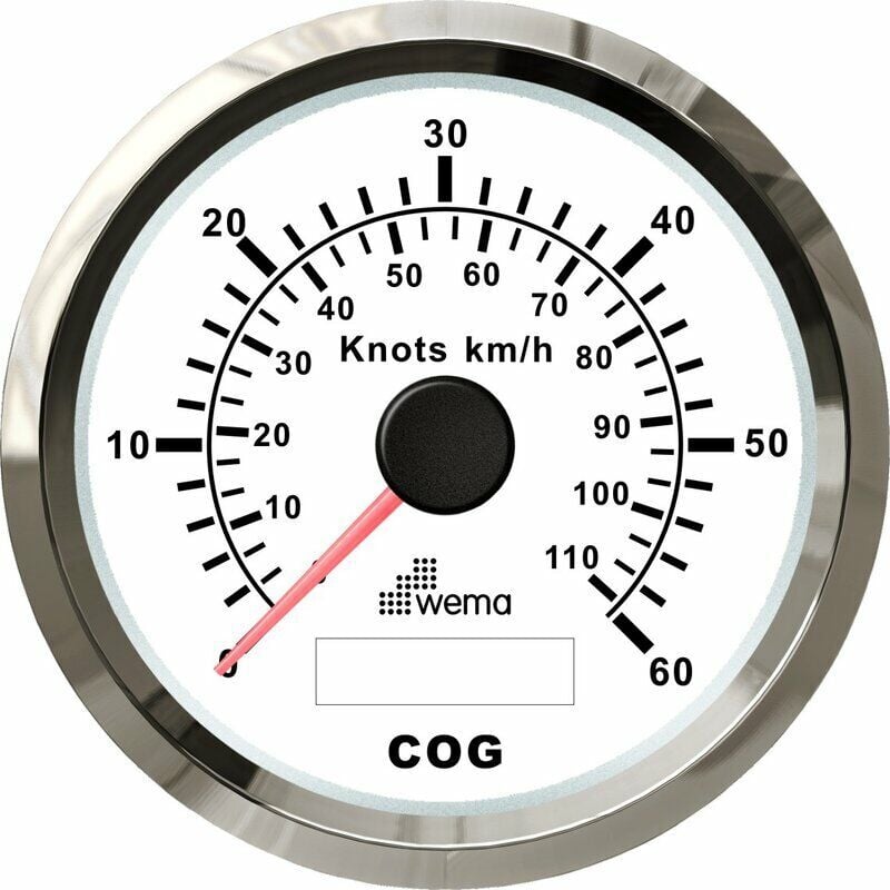 Wema Marin 60 Knot Hız Göstergesi, GPS Bağlantılı, 85 mm Krom-Beyaz