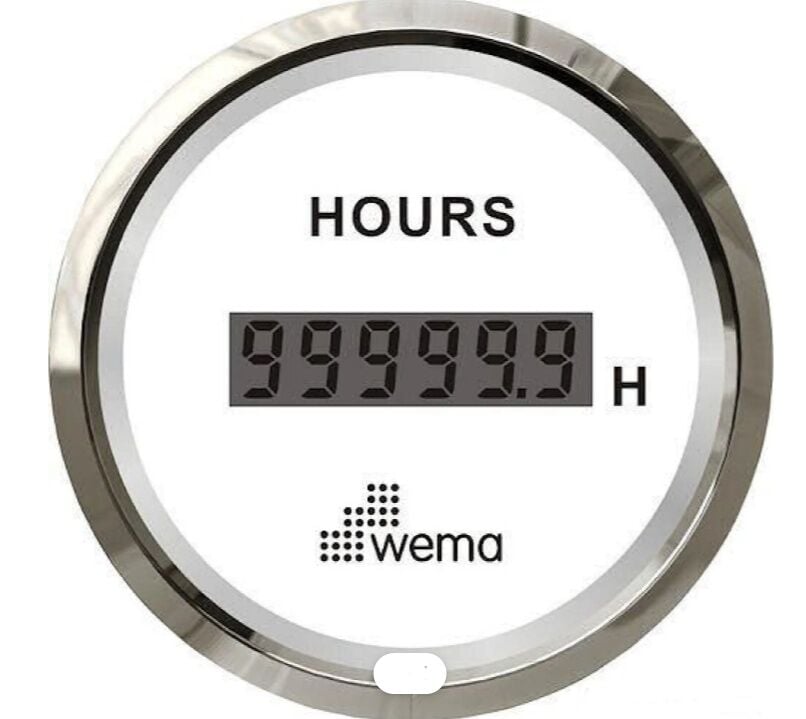 Wema Marin Motor Çalışma Zaman Saati, 52 mm Krom-Beyaz