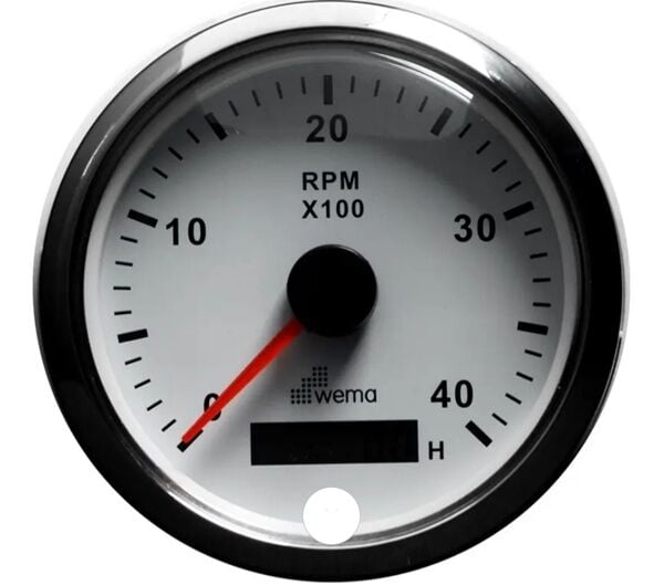 Wema Marin Çalışma Saatli Takometre 4000 RPM, 85 mm, Krom-Beyaz