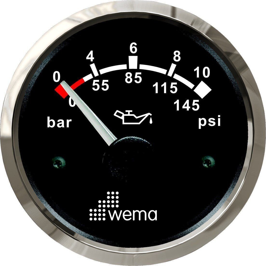 Wema Marin 10 Bar  Yağ Basınç Göstergesi, 52 mm Krom-Siyah
