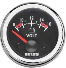 Vetus Voltmetre 10–16 V – Siyah Kadran