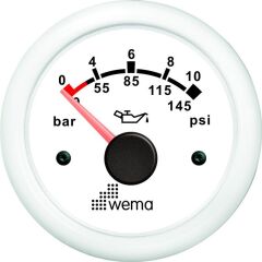 Wema Marin 10 Bar  Yağ Basınç Göstergesi, 52 mm Beyaz-Beyaz