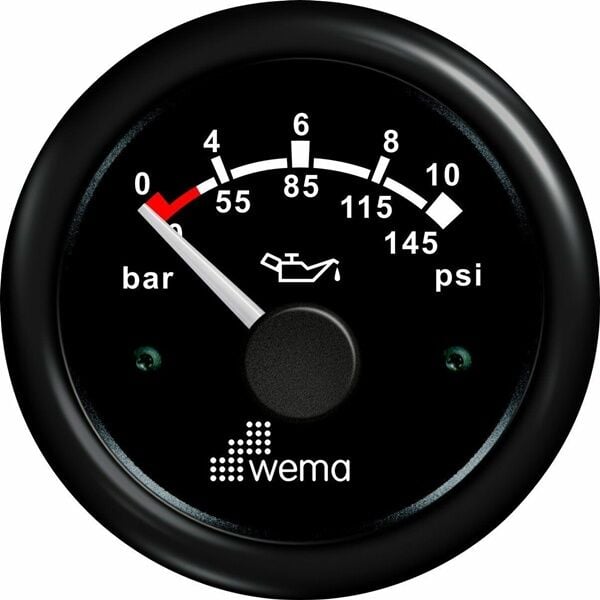 Wema Marin 10 Bar  Yağ Basınç Göstergesi, 52 mm Siyah-Siyah