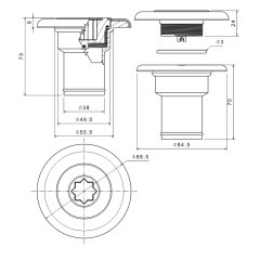 Karavan-Tekne için Su Dolum Ağzı Ø38mm, Mavi kapaklı, Su için, Siyah Gövde