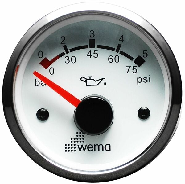 Wema Marin 5 Bar Yağ Basınç Göstergesi, 52 mm Krom-Beyaz