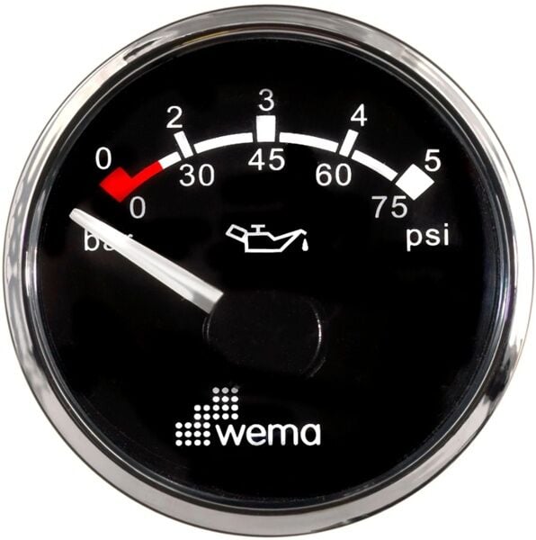 Wema Marin 5 Bar Yağ Basınç Göstergesi, 52 mm Krom-Siyah