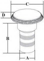 Southco Marine pis su çıkış ağızı A(mm): 50  B(mm): 102  C(mm): 79,5  D(mm): 12,5